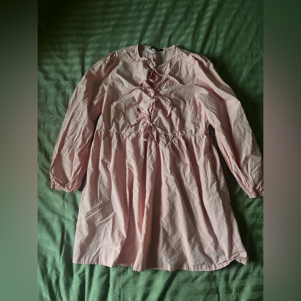Women’s Pink Tie-Front Babydoll Dress - Picture 2 of 16